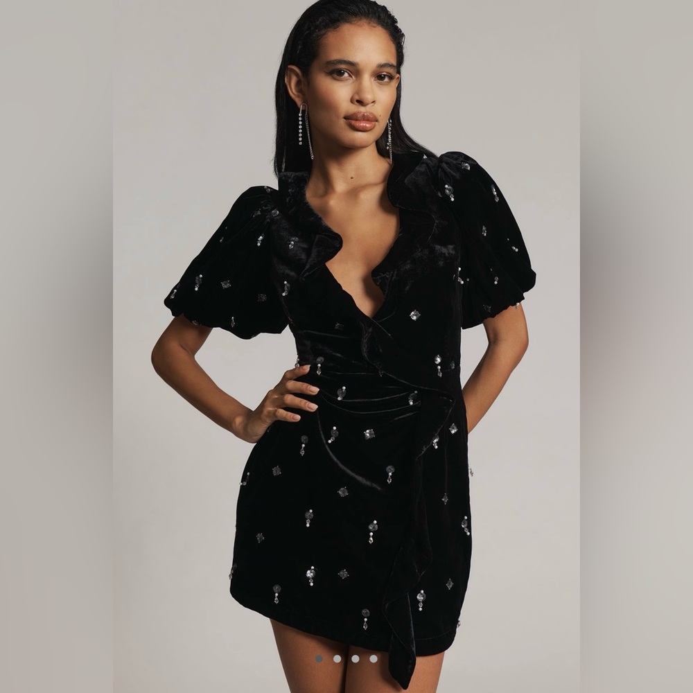 Anthropology Maeve short-sleeve v-neck embroidered mini dress size 20